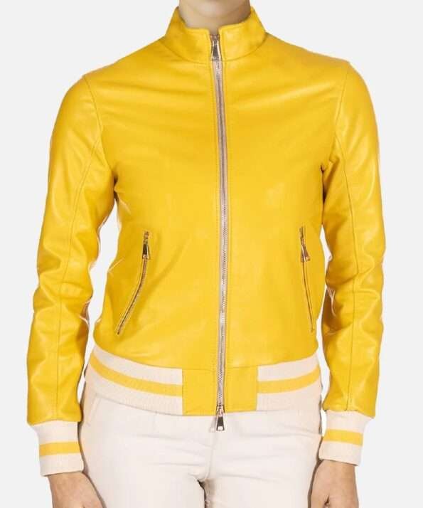womens-casual-yellow-bomber-leather-jacket